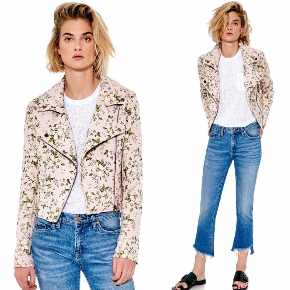 Blank NYC Pink Jacquard Floral Moto Jacket Size Small